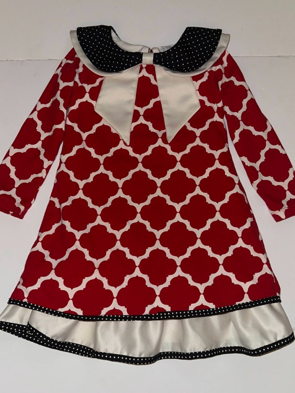 Counting Daisies Collared Red Quatrefoil Pattern Party Dress Girl’s Size 5